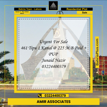 1 Kanal Residential Plot for Sale in Sector F - Tipu Sultan Block -  Bahria Town, Lahore - (BP-220184)
