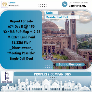 Residential Plot for Sale in Bahria Town, Lahore - (BP-220193)