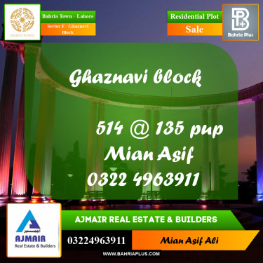 Residential Plot for Sale in Sector F - Ghaznavi Block -  Bahria Town, Lahore - (BP-220197)