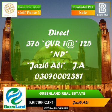 10 Marla Residential Plot for Sale in Golf Phase 1 -  Bahria Town, Lahore - (BP-220229)