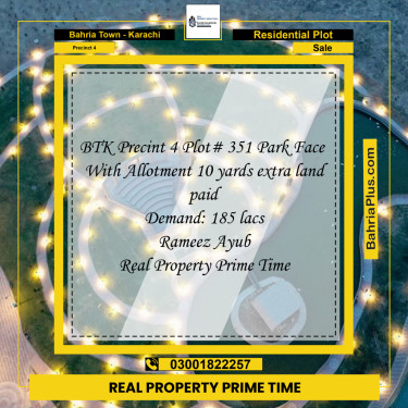 500 Sq. Yards Residential Plot for Sale in Precinct 4 -  Bahria Town, Karachi - (BP-220285)
