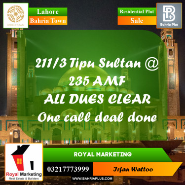 Residential Plot for Sale in Bahria Town, Lahore - (BP-220289)