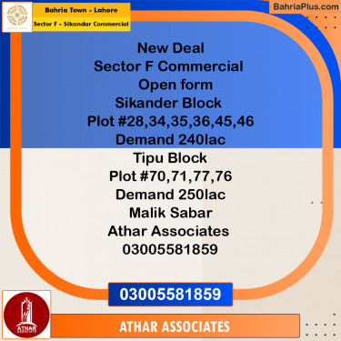 5 Marla Commercial Plot for Sale in Sector F - Sikandar Commercial -  Bahria Town, Lahore - (BP-220317)