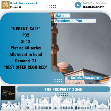 250 Sq. Yards Residential Plot for Sale in Precinct 32 -  Bahria Town, Karachi - (BP-220332)