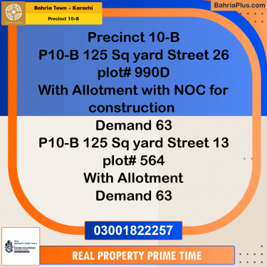 125 Sq. Yards Residential Plot for Sale in Precinct 10-B -  Bahria Town, Karachi - (BP-220337)