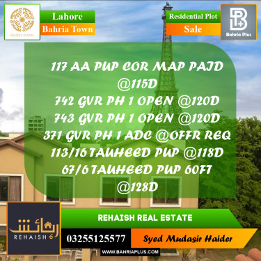 Residential Plot for Sale in Bahria Town, Lahore - (BP-220351)
