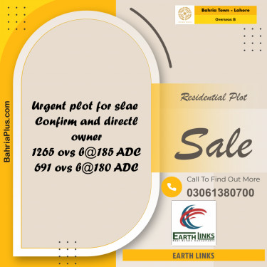10 Marla Residential Plot for Sale in Overseas B -  Bahria Town, Lahore - (BP-220520)