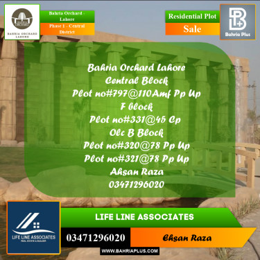 10 Marla Residential Plot for Sale in Phase 1 - Central District -  Bahria Orchard, Lahore - (BP-220545)