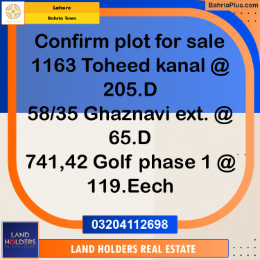 Residential Plot for Sale in Bahria Town, Lahore - (BP-220580)