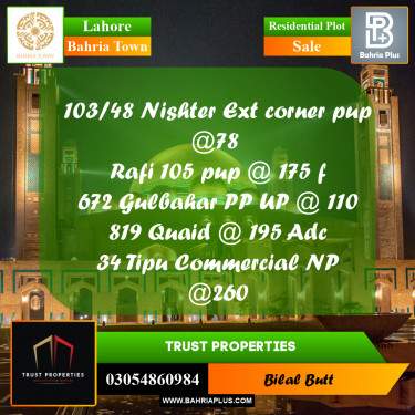 Residential Plot for Sale in Bahria Town, Lahore - (BP-220596)