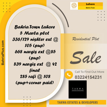 Residential Plot for Sale in Bahria Town, Lahore - (BP-220662)