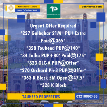 10 Marla Residential Plot for Sale in Sector F - Tauheed Block -  Bahria Town, Lahore - (BP-220715)