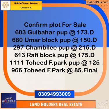 Residential Plot for Sale in Overseas A -  Bahria Town, Lahore - (BP-220771)