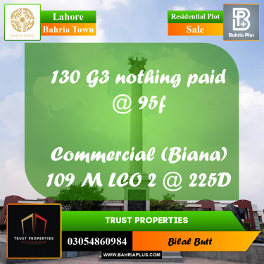 Residential Plot for Sale in Bahria Town, Lahore - (BP-220814)
