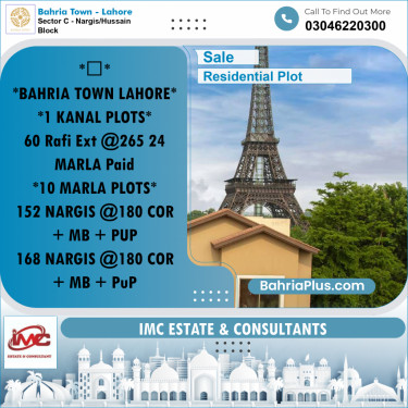 Residential Plot for Sale in Sector C - Nargis/Hussain Block -  Bahria Town, Lahore - (BP-220892)