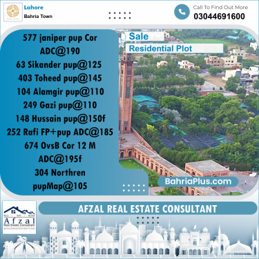 Residential Plot for Sale in Bahria Town, Lahore - (BP-221000)