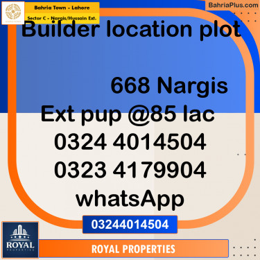 Residential Plot for Sale in Sector C - Nargis/Hussain Ext. -  Bahria Town, Lahore - (BP-221027)