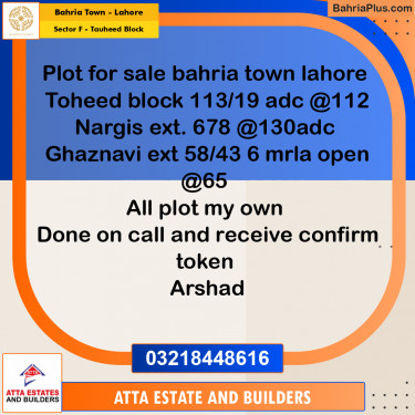 10 Marla Residential Plot for Sale in Sector F - Tauheed Block -  Bahria Town, Lahore - (BP-221037)
