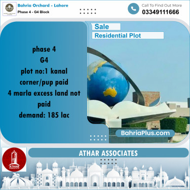 1 Kanal Residential Plot for Sale in Phase 4 - G4 Block -  Bahria Orchard, Lahore - (BP-221092)