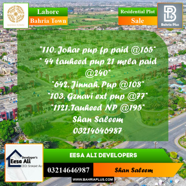 Residential Plot for Sale in Bahria Town, Lahore - (BP-221140)
