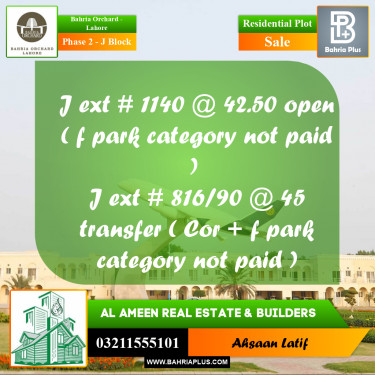 5 Marla Residential Plot for Sale in Phase 2 - J Block -  Bahria Orchard, Lahore - (BP-221141)