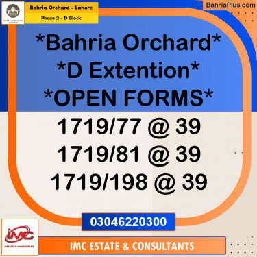 Residential Plot for Sale in Phase 2 - D Block -  Bahria Orchard, Lahore - (BP-221155)