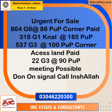 Residential Plot for Sale in Phase 4 - G3 Block -  Bahria Orchard, Lahore - (BP-221157)