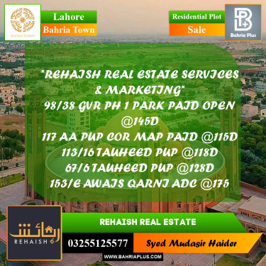 Residential Plot for Sale in Bahria Town, Lahore - (BP-221171)