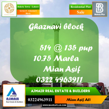 Residential Plot for Sale in Sector F - Ghaznavi Block -  Bahria Town, Lahore - (BP-221190)