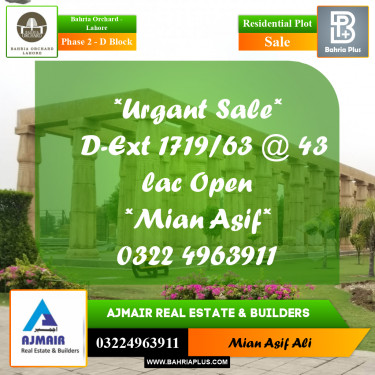 Residential Plot for Sale in Phase 2 - D Block -  Bahria Orchard, Lahore - (BP-221194)