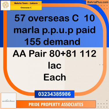 10 Marla Residential Plot for Sale in Overseas C -  Bahria Town, Lahore - (BP-221339)