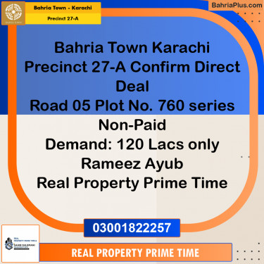 500 Sq. Yards Residential Plot for Sale in Precinct 27-A -  Bahria Town, Karachi - (BP-221388)