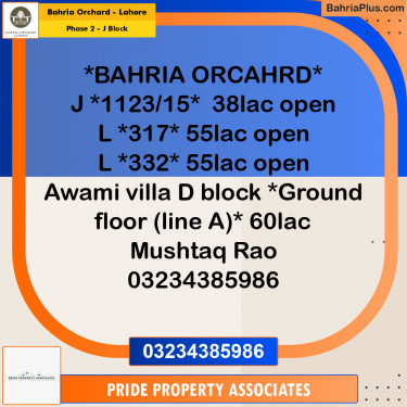 5 Marla Residential Plot for Sale in Phase 2 - J Block -  Bahria Orchard, Lahore - (BP-221447)