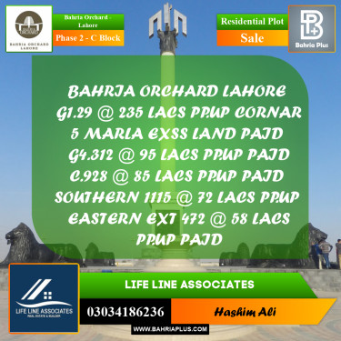 8 Marla Residential Plot for Sale in Phase 2 - C Block -  Bahria Orchard, Lahore - (BP-221559)