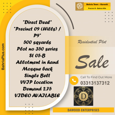 500 Sq. Yards Residential Plot for Sale in Precinct 9 - Bahria Hills -  Bahria Town, Karachi - (BP-221561)