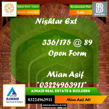 Residential Plot for Sale in Sector E - Nishtar Block -  Bahria Town, Lahore - (BP-221582)