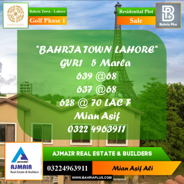 Residential Plot for Sale in Golf Phase 1 -  Bahria Town, Lahore - (BP-221586)