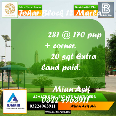 Residential Plot for Sale in Sector E - Johar Block -  Bahria Town, Lahore - (BP-221588)