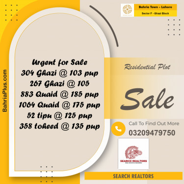 10 Marla Residential Plot for Sale in Sector F - Ghazi Block -  Bahria Town, Lahore - (BP-221609)