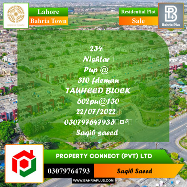 Residential Plot for Sale in Bahria Town, Lahore - (BP-221763)
