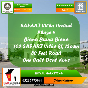 Residential Plot for Sale in Phase 4 - Safari Villas -  Bahria Orchard, Lahore - (BP-221773)