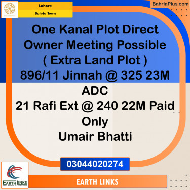 1 Kanal Residential Plot for Sale in Bahria Town, Lahore - (BP-221908)