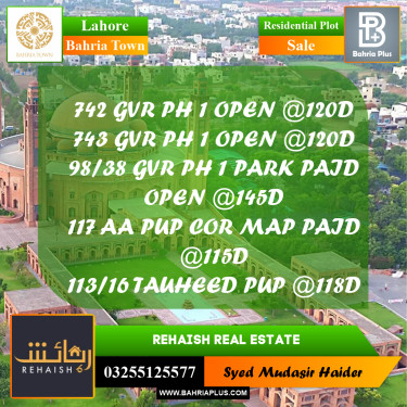Residential Plot for Sale in Bahria Town, Lahore - (BP-221938)