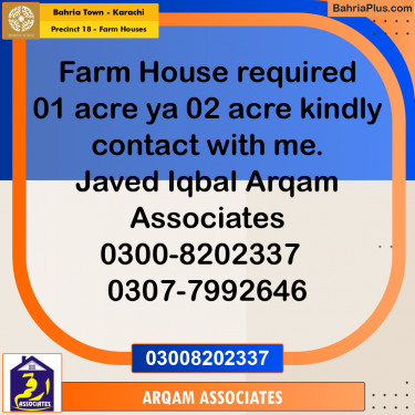 4000 Sq. Yards Residential Plot for Sale in Precinct 18 - Farm Houses -  Bahria Town, Karachi - (BP-221946)