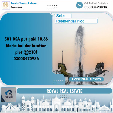 10.66 Marla Residential Plot for Sale in Overseas A -  Bahria Town, Lahore - (BP-221961)