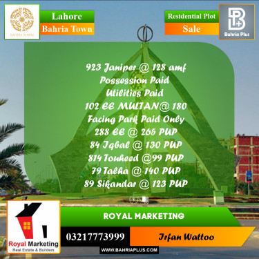 Residential Plot for Sale in Bahria Town, Lahore - (BP-221966)