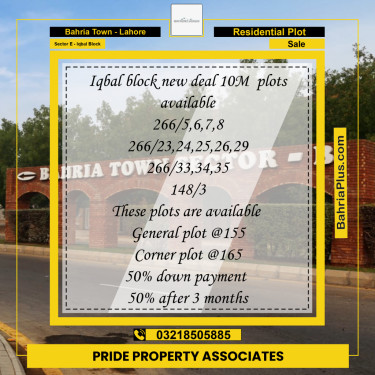 Residential Plot for Sale in Sector E - Iqbal Block -  Bahria Town, Lahore - (BP-222010)