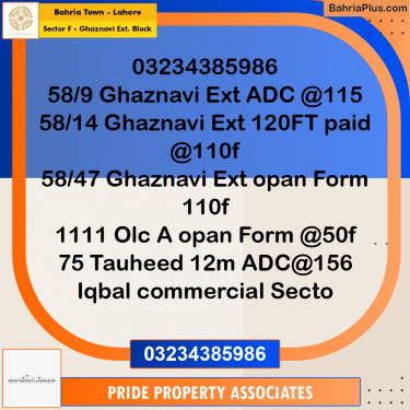 10 Marla Residential Plot for Sale in Sector F - Ghaznavi Ext. Block -  Bahria Town, Lahore - (BP-222021)