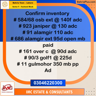 Residential Plot for Sale in Sector F - Tauheed Block -  Bahria Town, Lahore - (BP-222084)