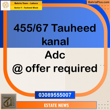 Residential Plot for Sale in Sector F - Tauheed Block -  Bahria Town, Lahore - (BP-222233)
